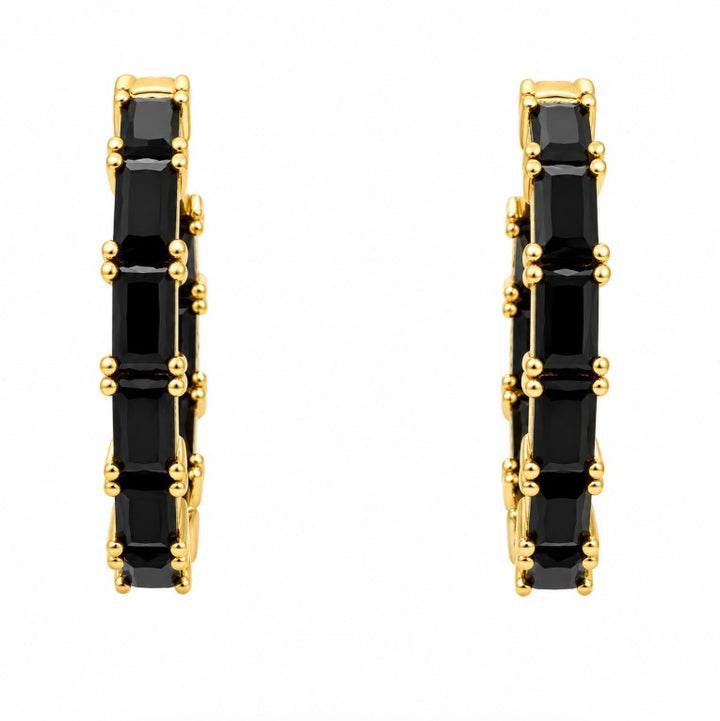 5.95 Ctw Black Spinel Hoop Earring in Brass Yellow Gold