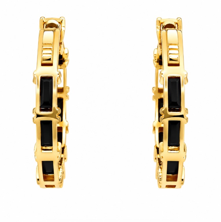 5.95 Ctw Black Spinel Hoop Earring in Brass Yellow Gold