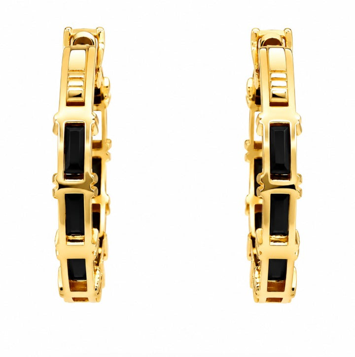 5.95 Ctw Black Spinel Hoop Earring in Brass Yellow Gold
