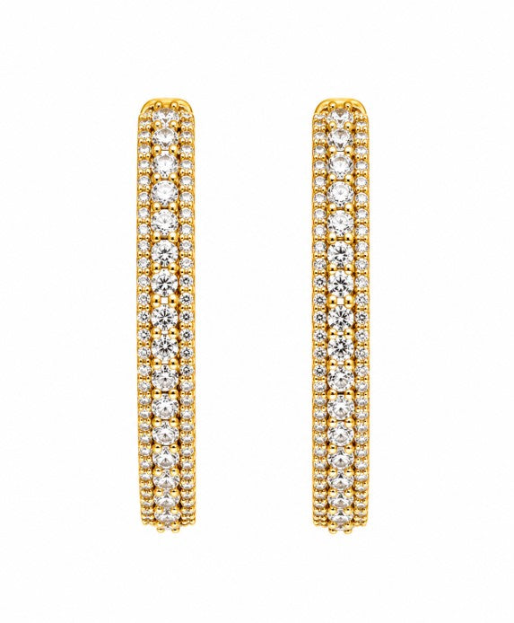 9.72 Ctw White Zircon Hoop Earring in Brass Yellow Gold