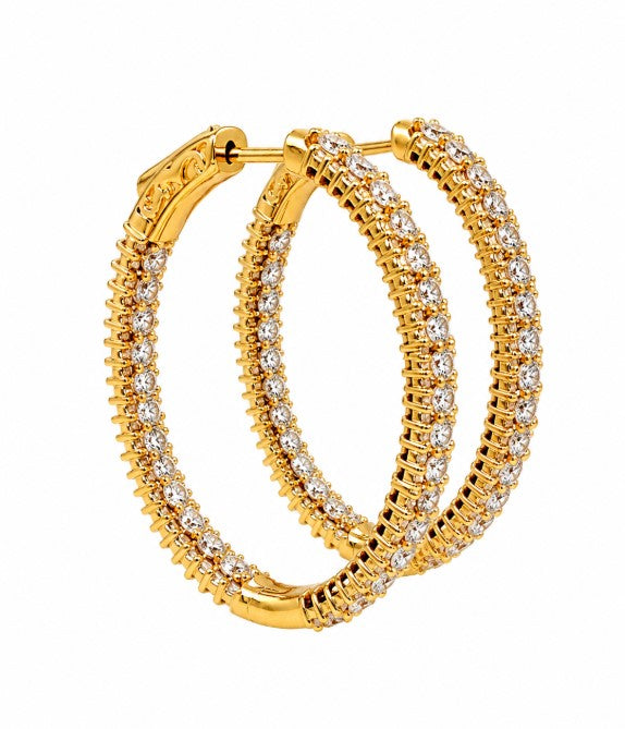 9.72 Ctw White Zircon Hoop Earring in Brass Yellow Gold
