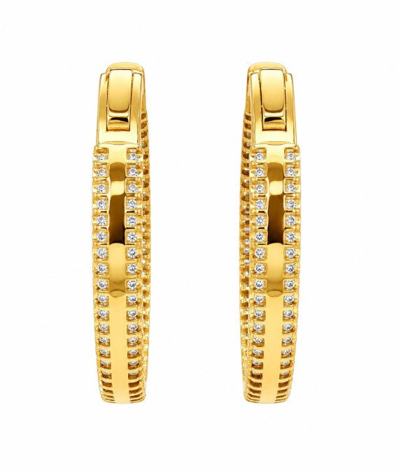 9.72 Ctw White Zircon Hoop Earring in Brass Yellow Gold