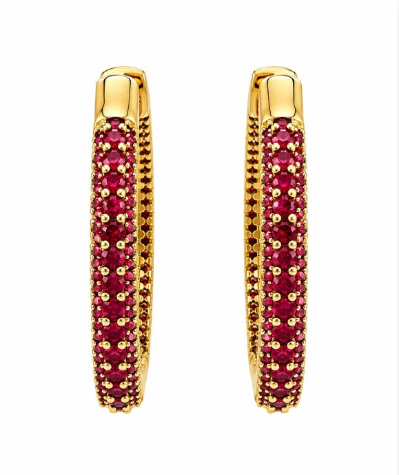 6.87 Ctw Red Zircon Hoop Earring in Brass Yellow Gold