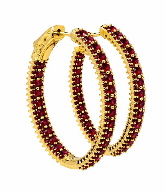6.87 Ctw Red Zircon Hoop Earring in Brass Yellow Gold