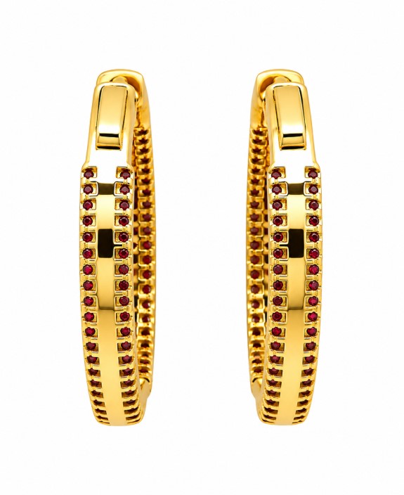 6.87 Ctw Red Zircon Hoop Earring in Brass Yellow Gold
