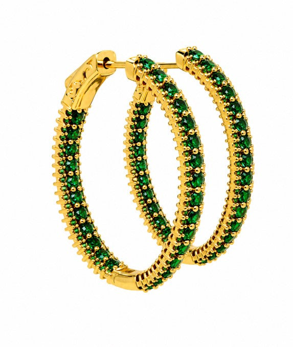 5.28 Ctw Green Zircon Hoop Earring in Brass Yellow Gold