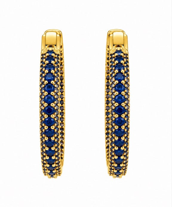 5.22 Ctw Blue Zircon Hoop Earring in Brass Yellow Gold