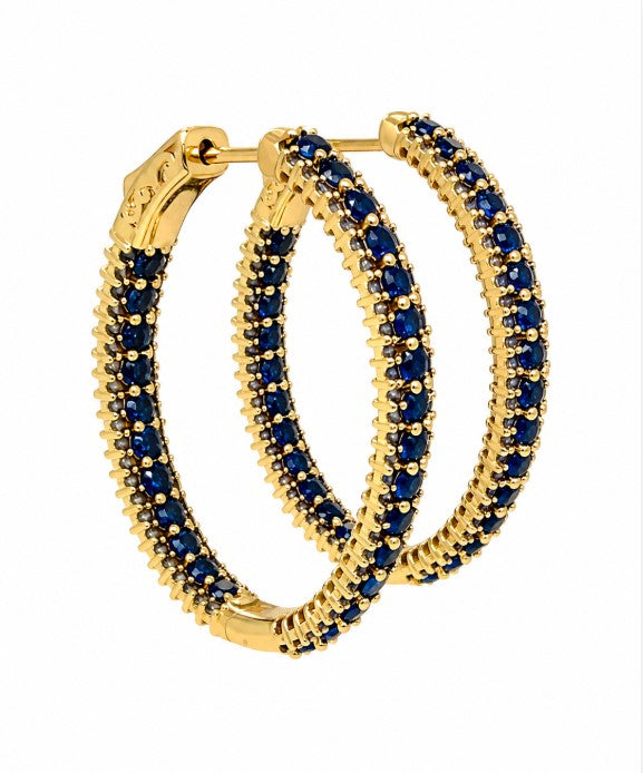 5.22 Ctw Blue Zircon Hoop Earring in Brass Yellow Gold