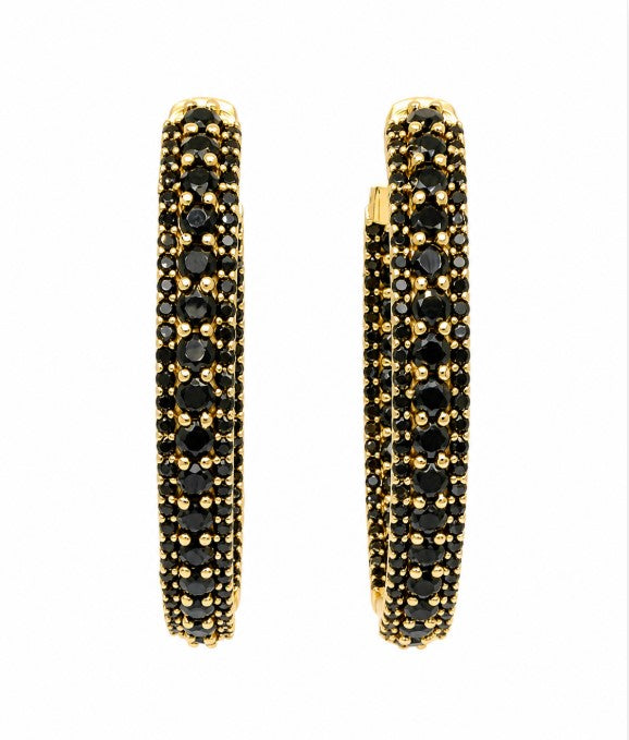 6.55 Ctw Black Spinel Hoop Earring in Brass Yellow Gold