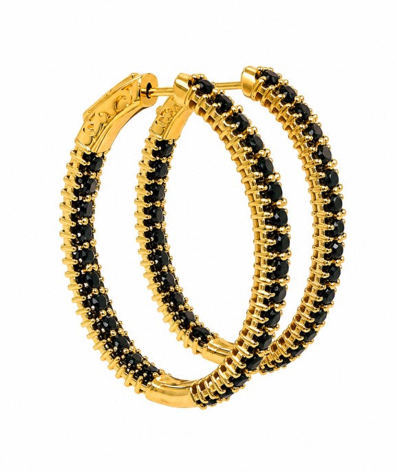 6.55 Ctw Black Spinel Hoop Earring in Brass Yellow Gold