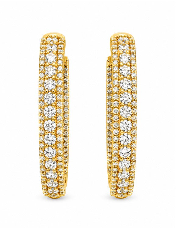 10.15 Ctw White Zircon Hoop Earring in Brass Yellow Gold