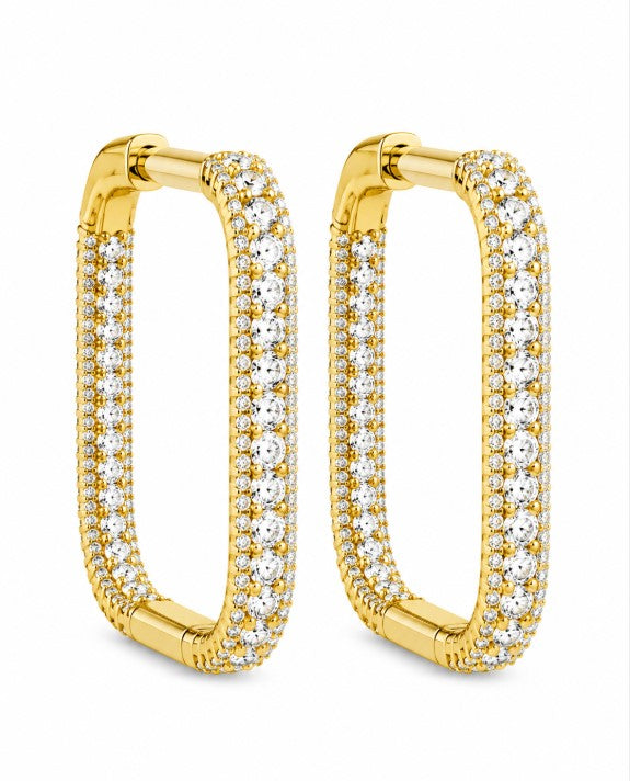 10.15 Ctw White Zircon Hoop Earring in Brass Yellow Gold