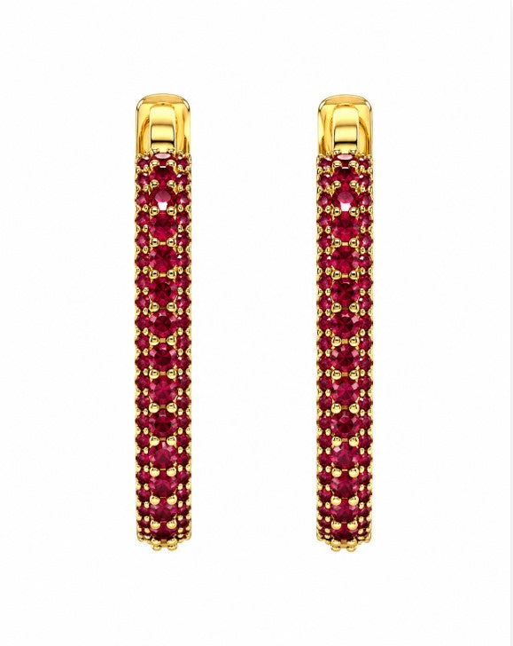 7.09 Ctw Red Zircon Hoop Earring in Brass Yellow Gold