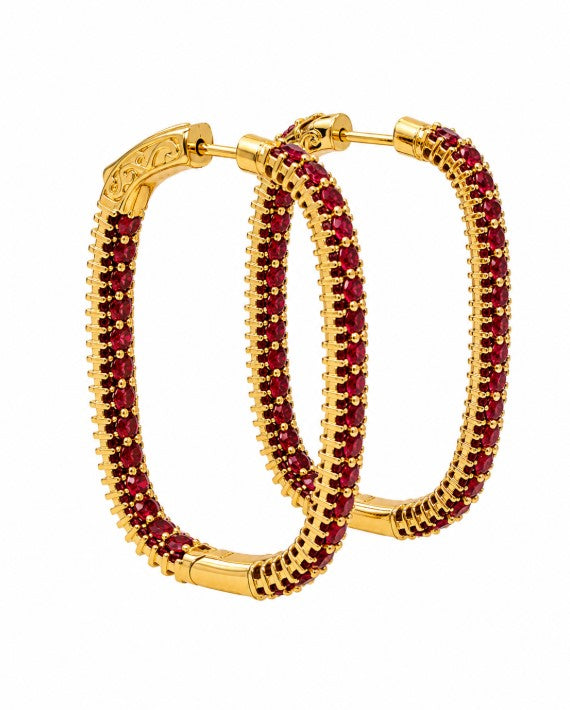7.09 Ctw Red Zircon Hoop Earring in Brass Yellow Gold
