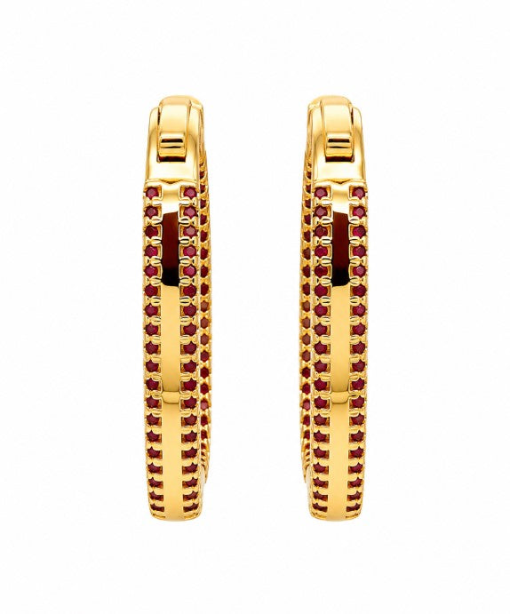 7.09 Ctw Red Zircon Hoop Earring in Brass Yellow Gold