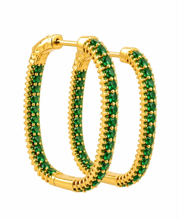 5.47 Ctw Green Zircon Hoop Earring in Brass Yellow Gold