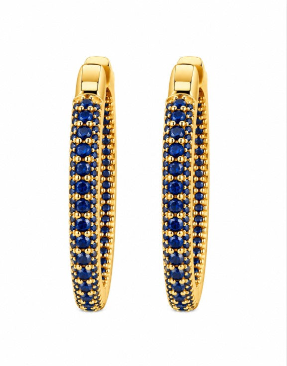 5.42 Ctw Blue Zircon Hoop Earring in Brass Yellow Gold