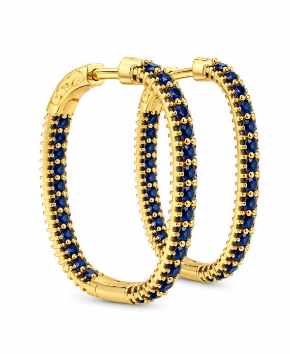 5.42 Ctw Blue Zircon Hoop Earring in Brass Yellow Gold