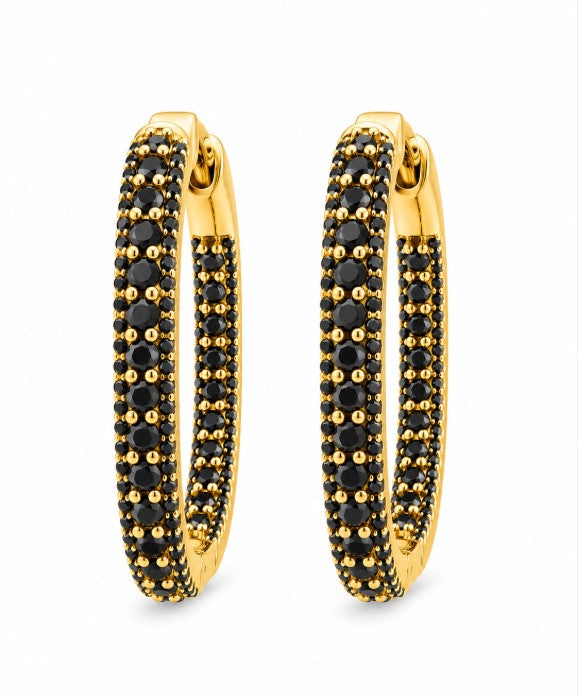 6.32 Ctw Black Spinel Hoop Earring in Brass Yellow Gold