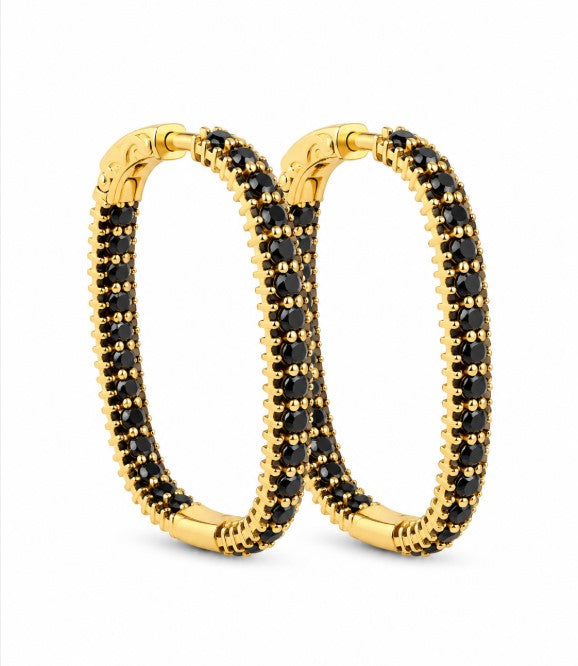 6.32 Ctw Black Spinel Hoop Earring in Brass Yellow Gold