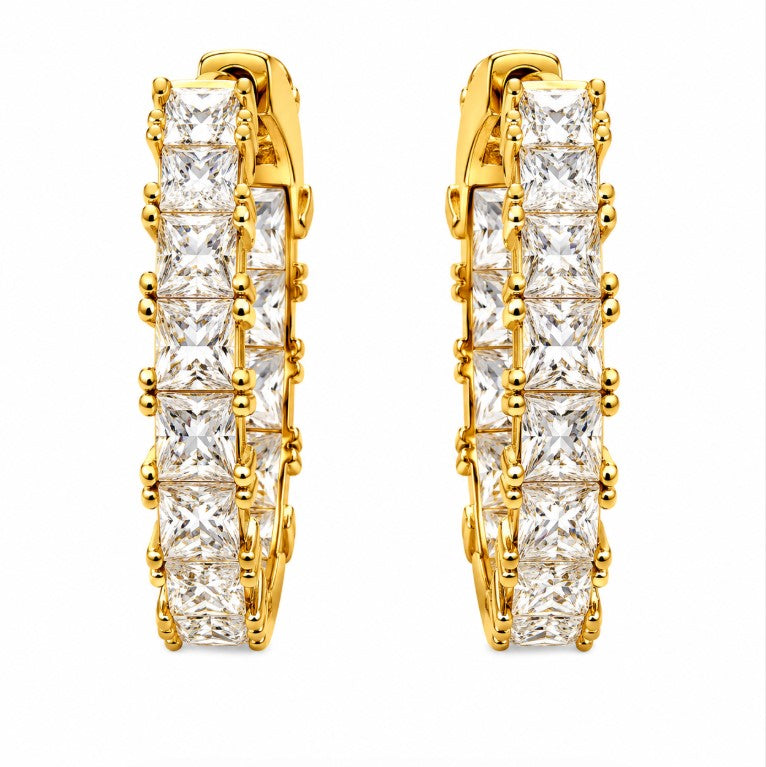 20.25 Ctw White Zircon Hoop Earring in Brass Yellow Gold