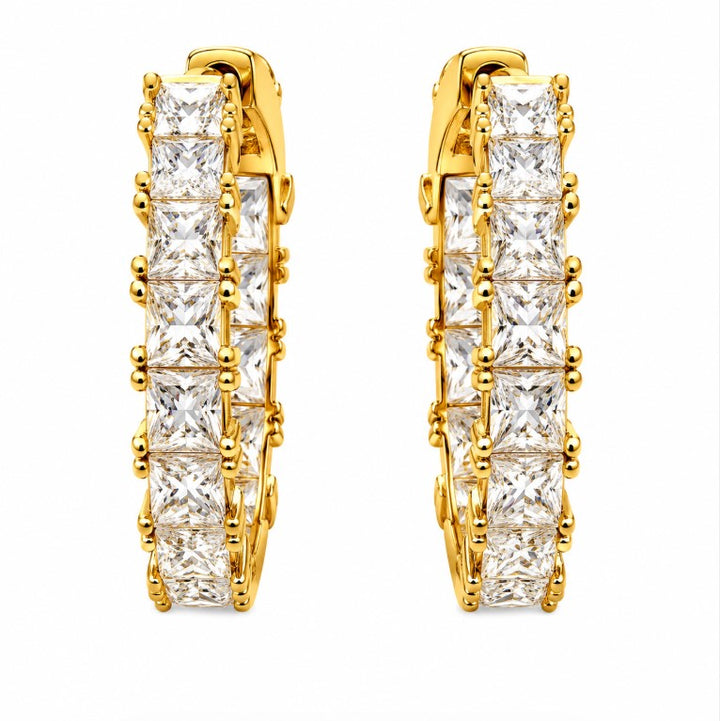 20.25 Ctw White Zircon Hoop Earring in Brass Yellow Gold