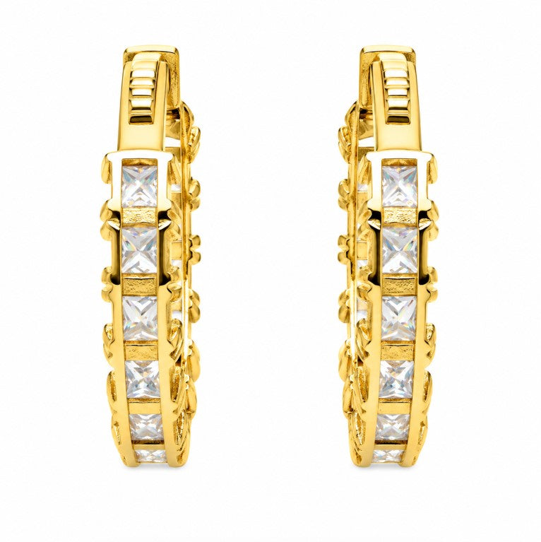 20.25 Ctw White Zircon Hoop Earring in Brass Yellow Gold