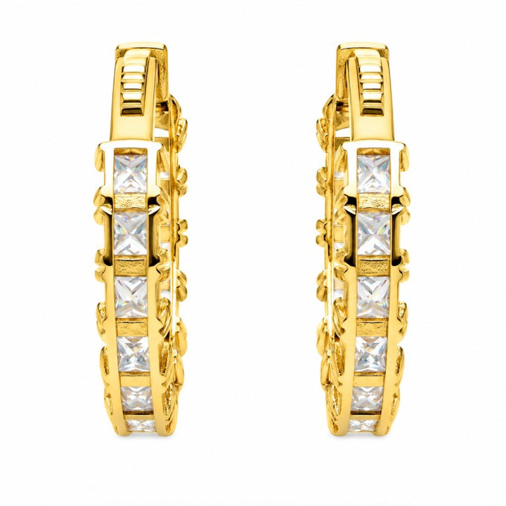 20.25 Ctw White Zircon Hoop Earring in Brass Yellow Gold