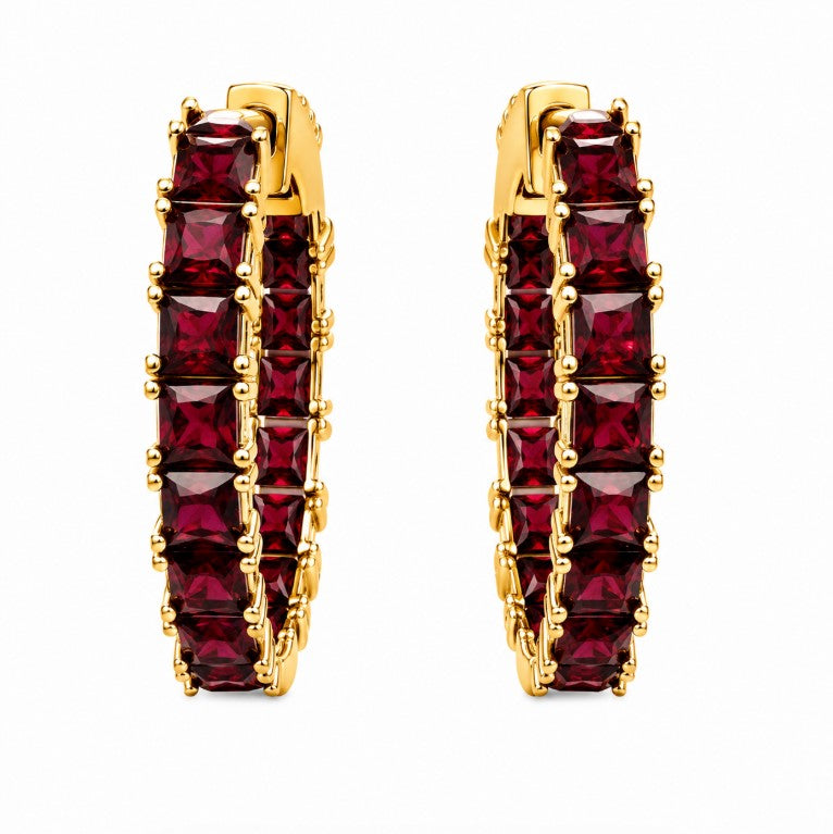 15.30 Ctw Red Zircon Hoop Earring in Brass Yellow Gold