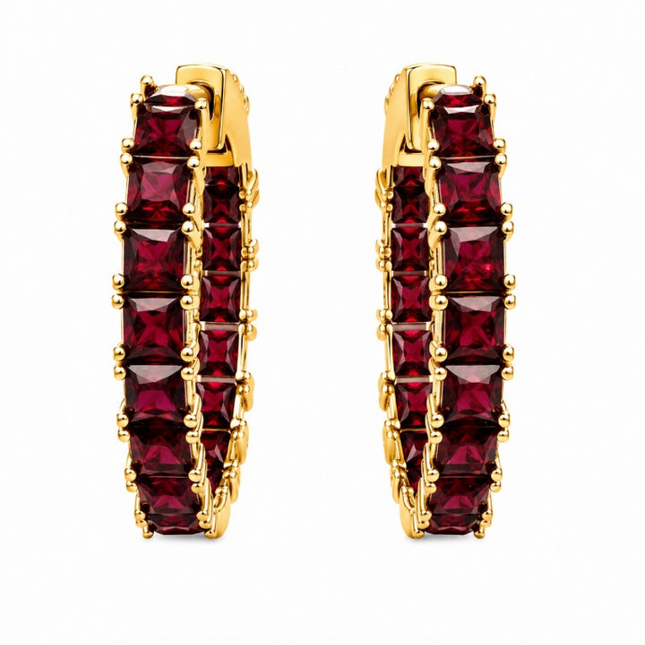 15.30 Ctw Red Zircon Hoop Earring in Brass Yellow Gold