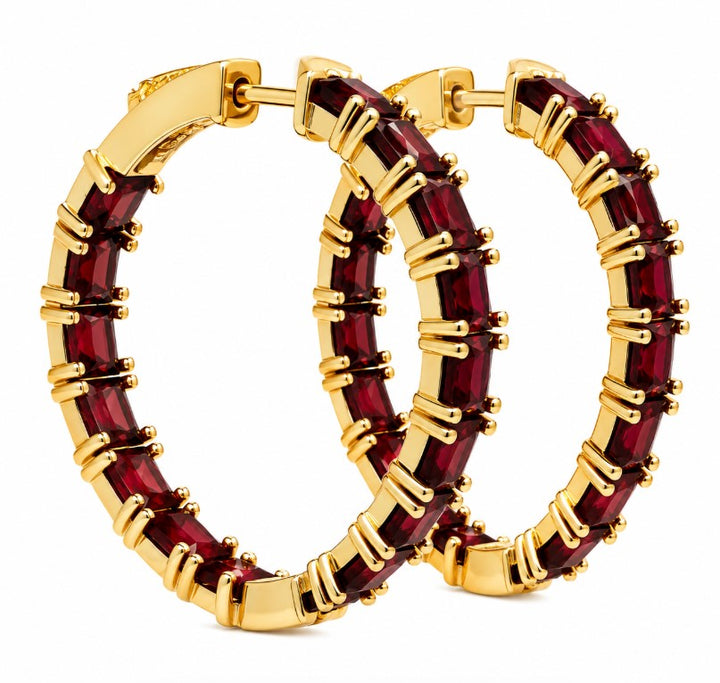 15.30 Ctw Red Zircon Hoop Earring in Brass Yellow Gold