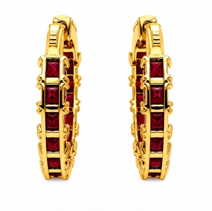 15.30 Ctw Red Zircon Hoop Earring in Brass Yellow Gold