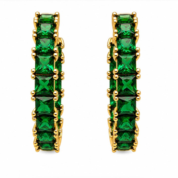 9.28 Ctw Green Zircon Hoop Earring in Brass Yellow Gold