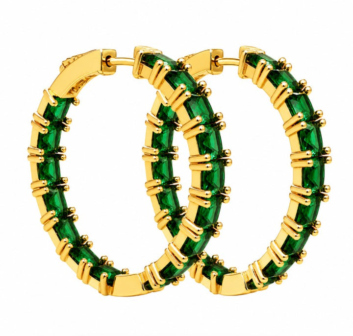 9.28 Ctw Green Zircon Hoop Earring in Brass Yellow Gold