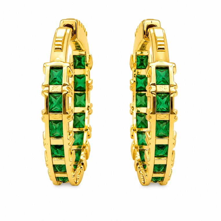 9.28 Ctw Green Zircon Hoop Earring in Brass Yellow Gold