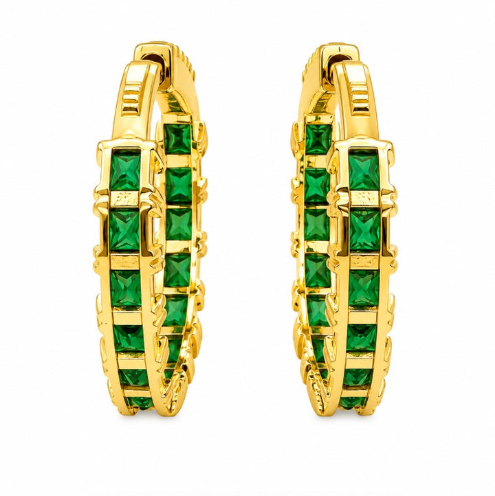 9.28 Ctw Green Zircon Hoop Earring in Brass Yellow Gold