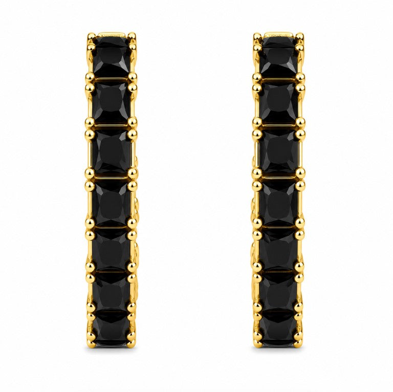 11.52 Ctw Black Spinel Hoop Earring in Brass Yellow Gold