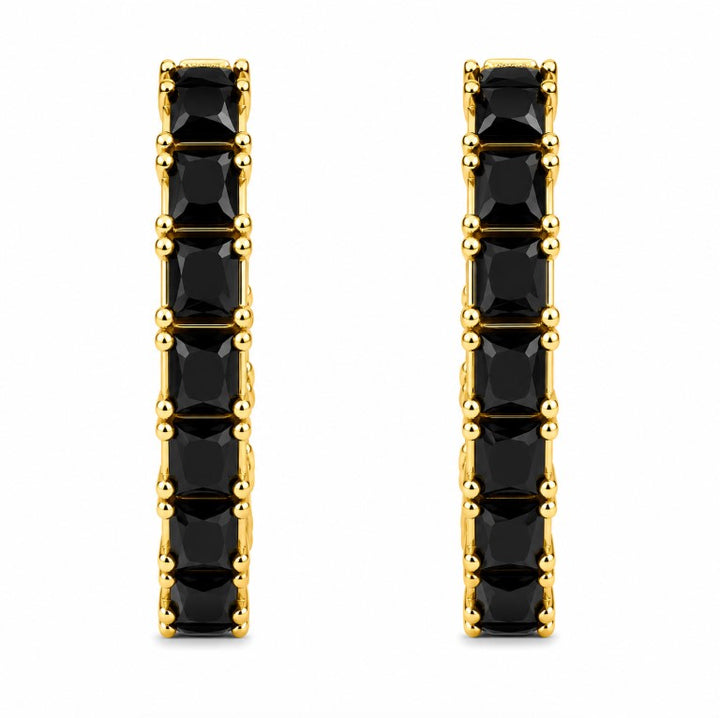 11.52 Ctw Black Spinel Hoop Earring in Brass Yellow Gold