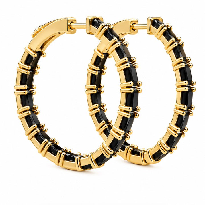 11.52 Ctw Black Spinel Hoop Earring in Brass Yellow Gold