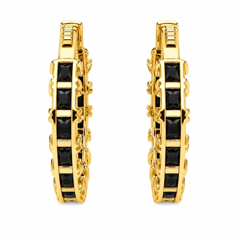 11.52 Ctw Black Spinel Hoop Earring in Brass Yellow Gold