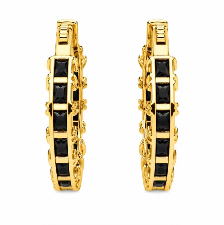 11.52 Ctw Black Spinel Hoop Earring in Brass Yellow Gold