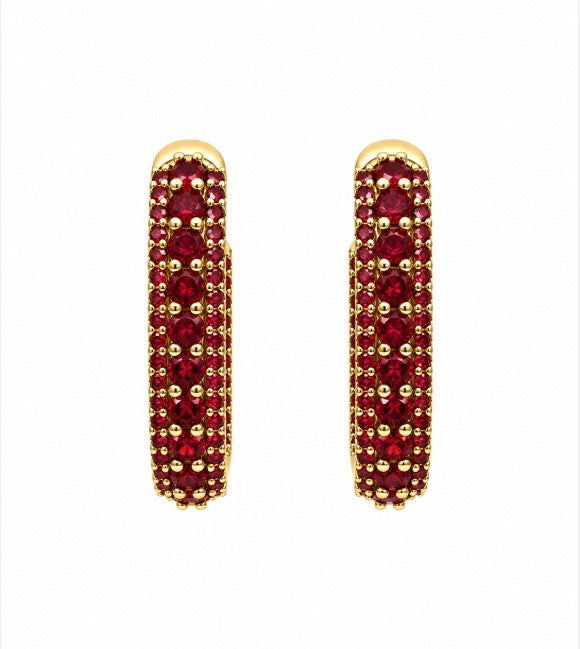 4.08 Ctw Red Zircon Hoop Earring in Brass Yellow Gold