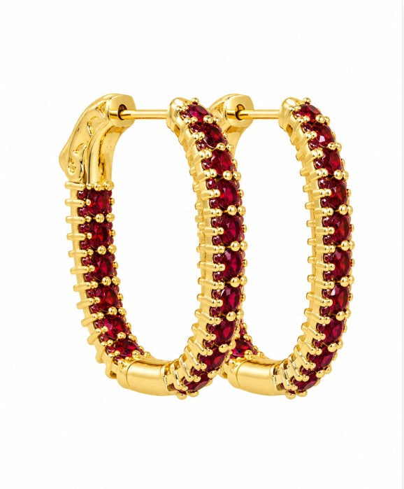 4.08 Ctw Red Zircon Hoop Earring in Brass Yellow Gold