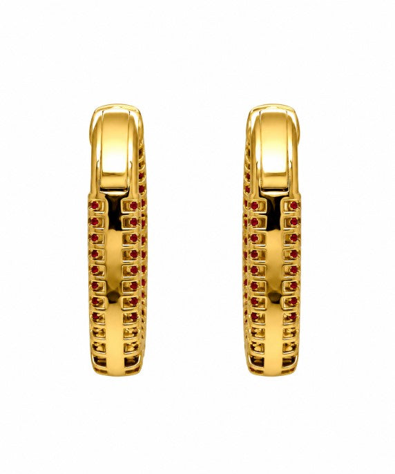 4.08 Ctw Red Zircon Hoop Earring in Brass Yellow Gold