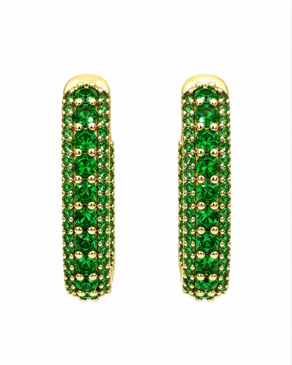 3.06 Ctw Green Zircon Hoop Earring in Brass Yellow Gold