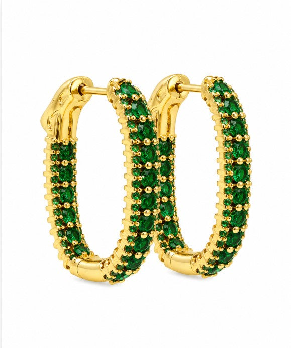 3.06 Ctw Green Zircon Hoop Earring in Brass Yellow Gold