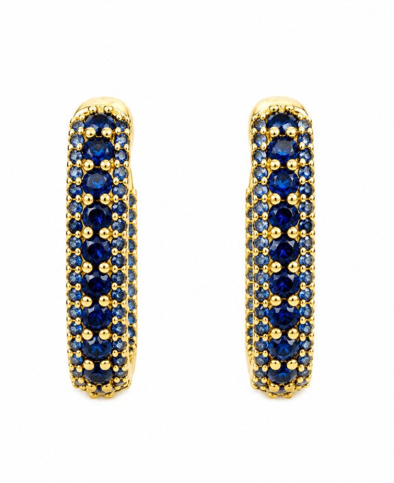 3.02 Ctw Blue Zircon Hoop Earring in Brass Yellow Gold