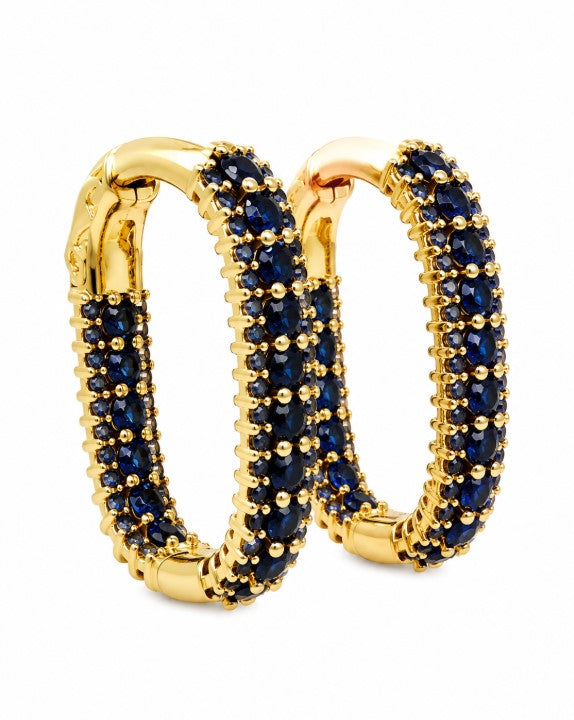 3.02 Ctw Blue Zircon Hoop Earring in Brass Yellow Gold
