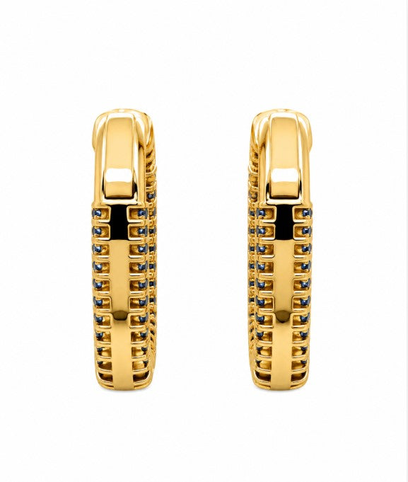 3.02 Ctw Blue Zircon Hoop Earring in Brass Yellow Gold