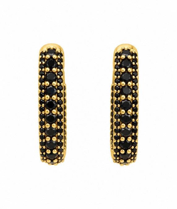 3.59 Ctw Black Spinel Hoop Earring in Brass Yellow Gold